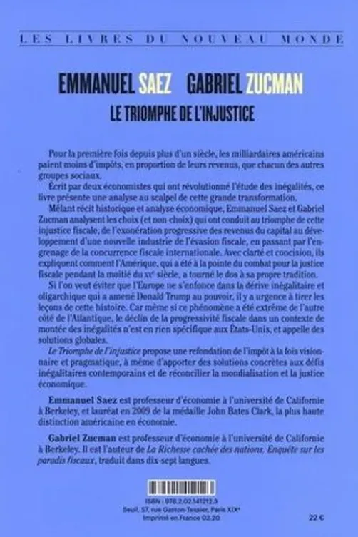 Le triomphe de l'injustice. Richesse, évasion fiscale et démocratie, Emmanuel Saez