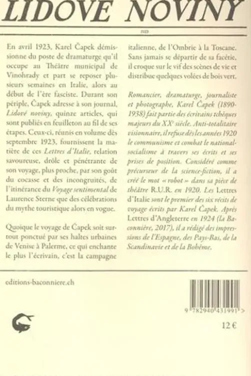 Lettres d'Italie, Karel Capek