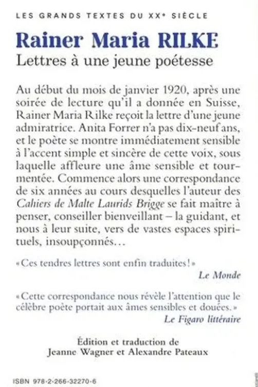 Lettres à une jeune poétesse. Correspondance avec Anita Forrer 1920-1926, Rainer Maria Rilke