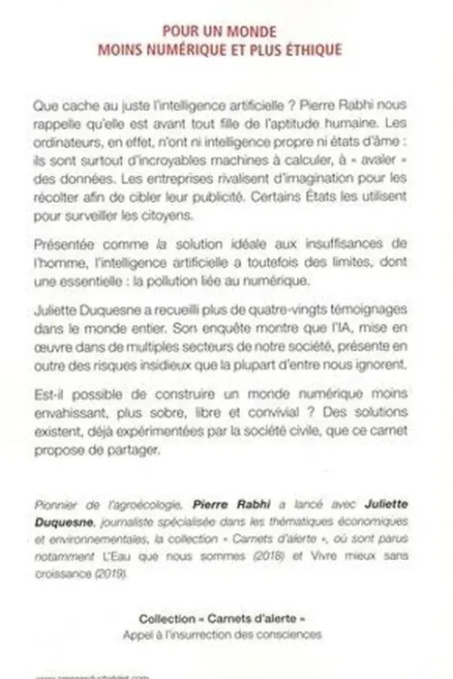 L'humain au risque de l'intelligence artificielle, Pierre Rabhi
