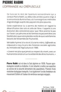 L'offrande au crépuscule. L'Agroécologie : nourrir les hommes et respecter la planète, Pierre Rabhi