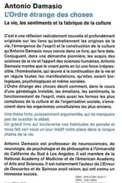 L'ordre étrange des choses. La vie, les sentiments et la fabrique de la culture, Antonio Damasio