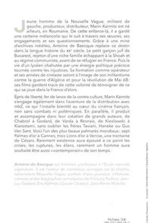 Marin Karmitz. Une autre histoire du cinema, Antoine de Baecque