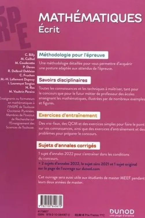 Mathématiques Ecrit. CRPE + Master MEEF, Edition 2023, Madeleine Vaultrin-Pereira