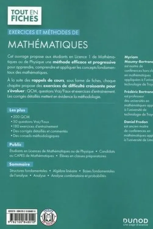 Mathématiques licence 1. Exercices et méthodes, 2e édition, Myriam Maumy-Bertrand