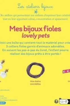 Mes bijoux fioles lovely pets. Coffret avec de petits animaux, une pince, des fioles, une chaîne microbilles, un ruban, un pompon et du fil coloré, Hachette