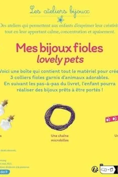 Mes bijoux fioles lovely pets. Coffret avec de petits animaux, une pince, des fioles, une chaîne microbilles, un ruban, un pompon et du fil coloré, Hachette