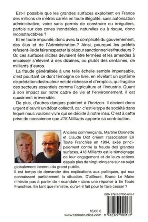 418 milliards. La fraude de la grande distribution avec la complicité des élus et de l'administration, Martine Donnette