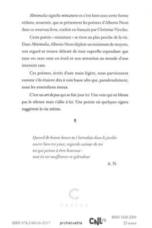 Minimalia. Edition bilingue français-italien, Alberto Nessi