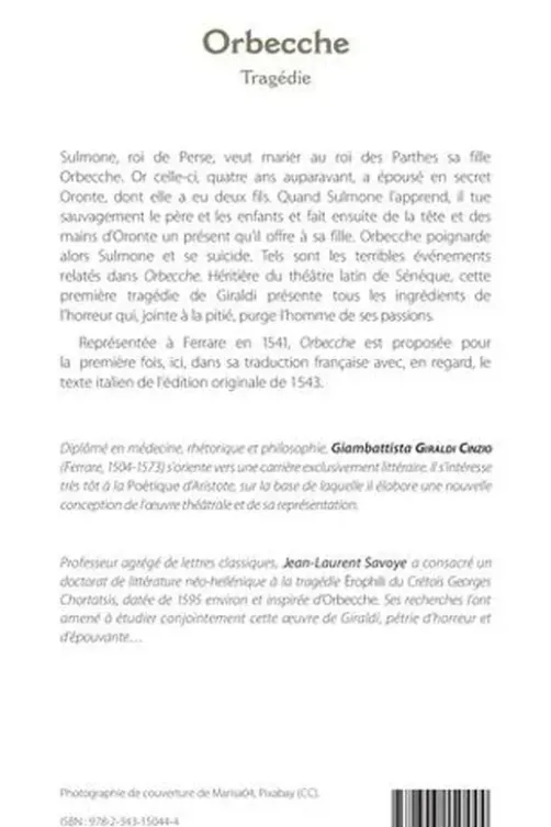Orbecche. Edition bilingue français-italien, Giambattista Giraldi Cinzio