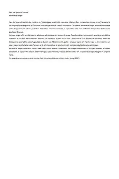 Pour une goutte d'éternité, Bernadette Berger