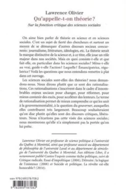 Qu'appelle-t-on théorie ? Sur la fonction critique des sciences sociales, Lawrence Olivier