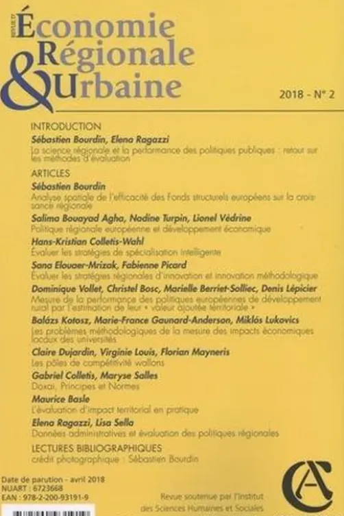 Revue d'économie régionale et urbaine N° 2/2018 : La performance des politiques régionales en Europe, Elena Ragazzi