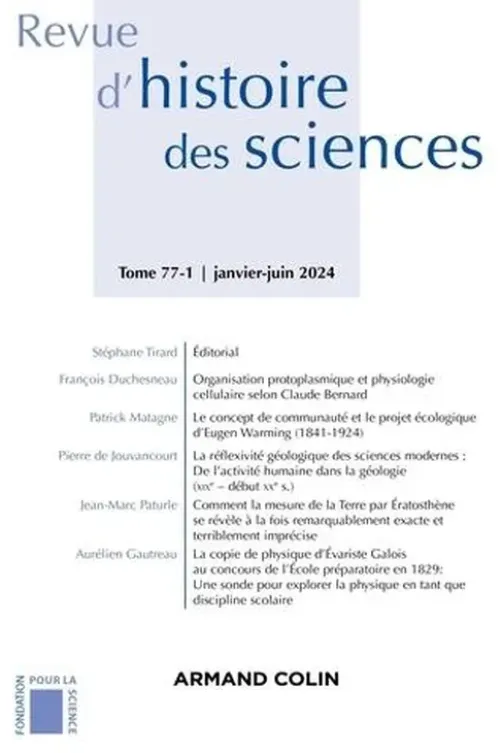 Revue d'histoire des sciences N° 77-1, janvier-juin 2024, Stéphane Tirard