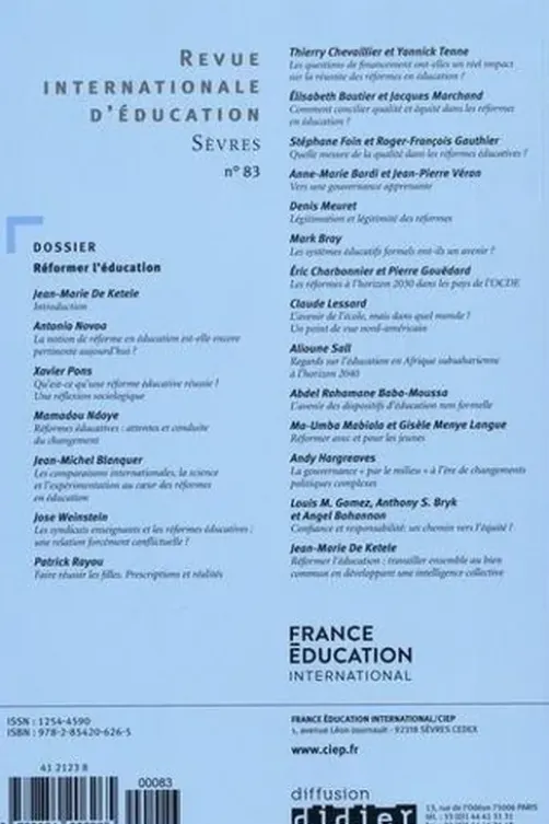 Revue internationale d'éducation N° 83, avril 2020 : Réformer l'éducation, Jean-Marie De Ketele