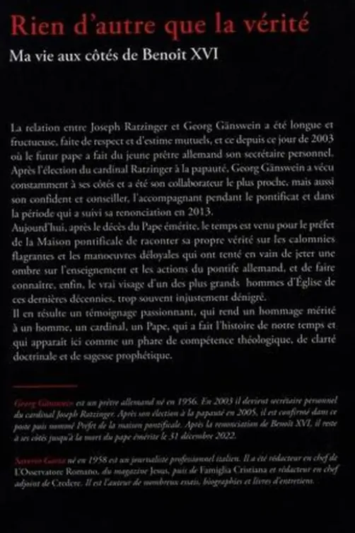 Rien d'autre que la vérité. Ma vie aux côtés de Benoît XVI, Georg Gänswein