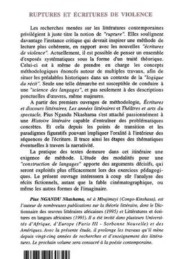 RUPTURES ET ECRITURES DE VIOLENCE. Etudes sur le roman et les littératures Africaines contemporaines, Pius Ngandu Nkashama