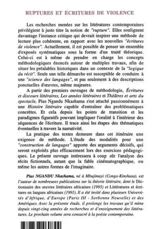 RUPTURES ET ECRITURES DE VIOLENCE. Etudes sur le roman et les littératures Africaines contemporaines, Pius Ngandu Nkashama