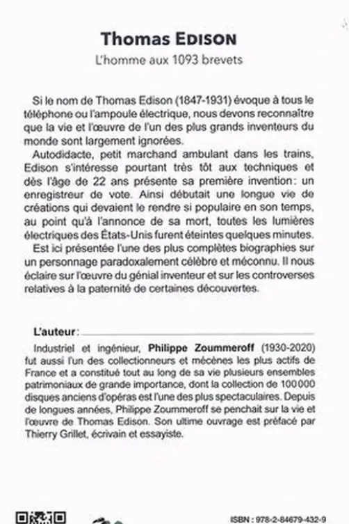 Thomas Edison. L'homme au 1093 brevets, Philippe Zoummeroff