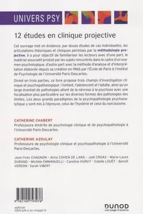 12 études en clinique projective. Approche psychanalytique, 2e édition, Catherine Chabert