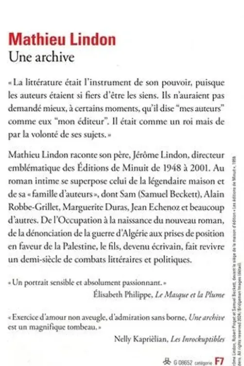 Une archive, Mathieu Lindon