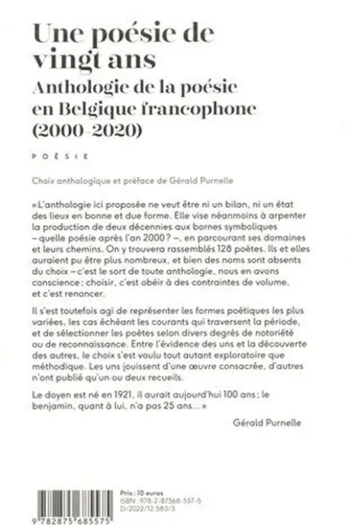 Une poésie de vingt ans. Anthologie de la poésie en Belgique francophone (2000-2020), Gérald Purnelle
